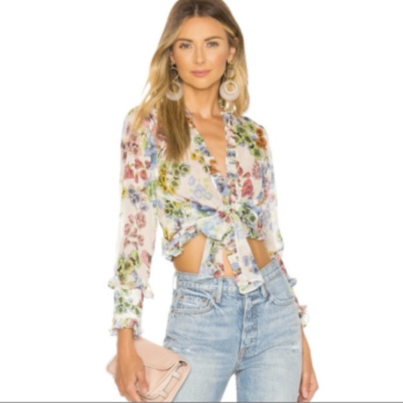 Alexis Tops - ALEXIS Floral Wrap Blouse Ruffle Sheer Chiffon Tie Waist Size S